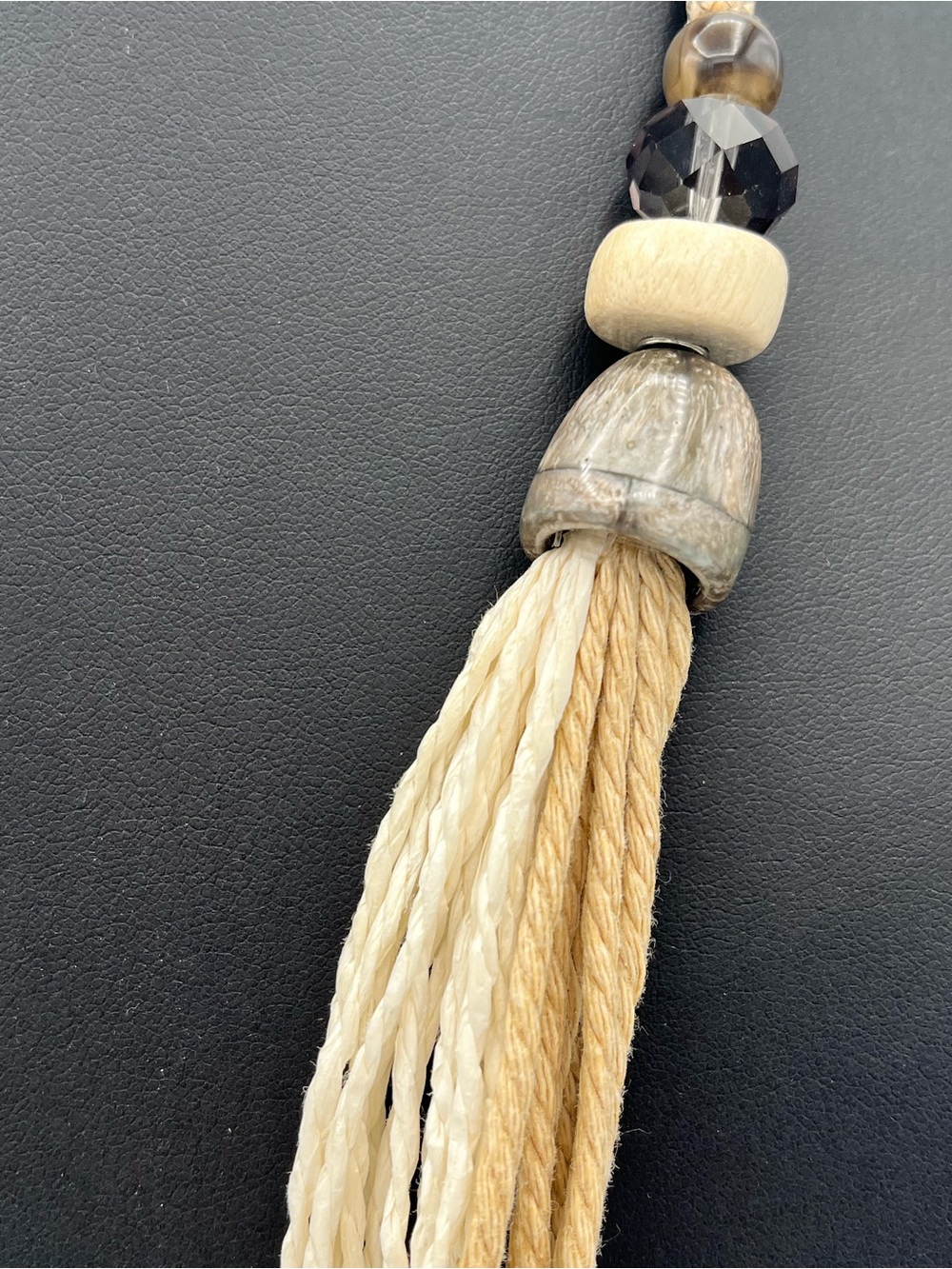 Boho Multi Strand Neutral Cord Large Disc Pendant Necklace 29.5" - Picture 3 of 4